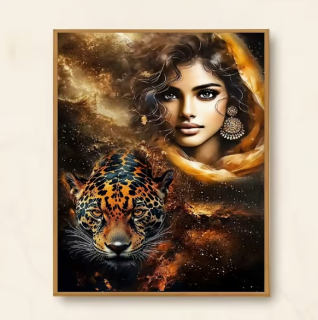 Preview: Diamond Painting Frau mit ihrem Leopard